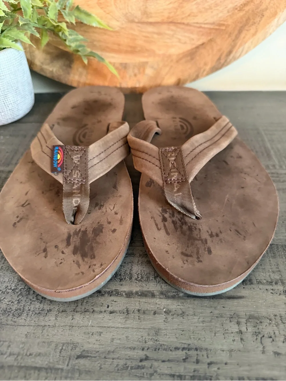 Rainbow Brown Men's Flip Flops with Padded Thong Straps XL 11-12